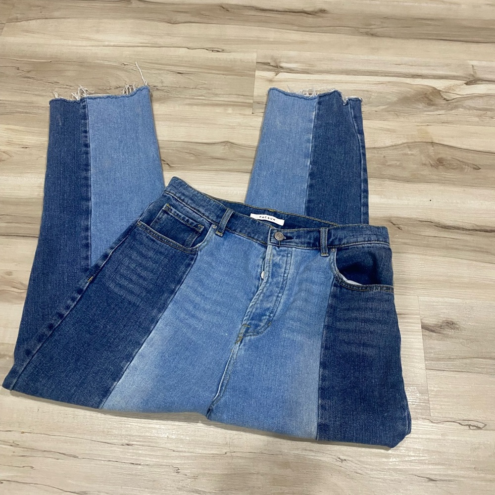 PacSun Two Tone Panel Jeans Women’s 32 Straight Leg Raw Hem Color Block